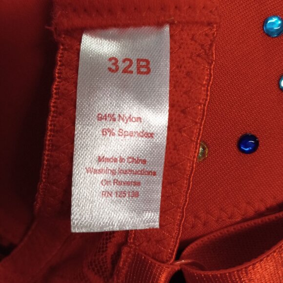 Inteco Intimate 32B Bra Push Up Red Rhinestone Accent Lace Adjustable Straps - Picture 8 of 11